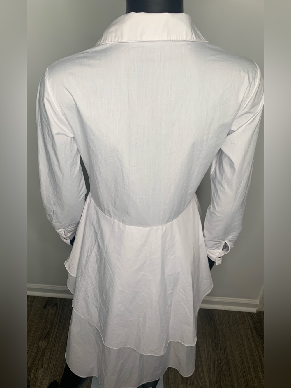 White Ruffled High-Low Button-Down Shirt - Picture 6 of 7
